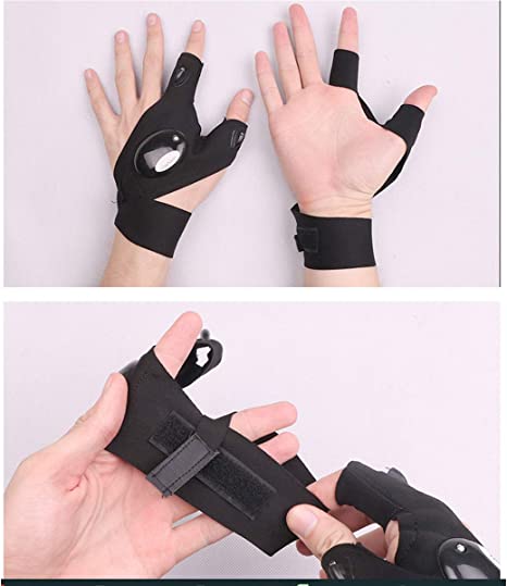 Fingerless LED Flashlight Gloves - Hands-Free Work Light with 2 LED Beads for Fishing, Camping & DIY