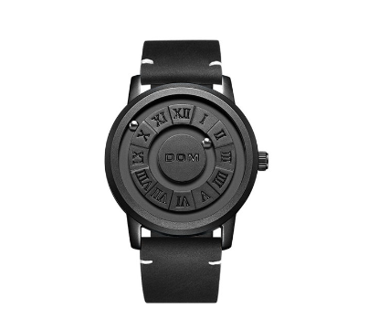 DOM Men's Watch - Creative Magnetic Steel Ball Pointer Orbital Concept Quartz Watch with Leather Strap