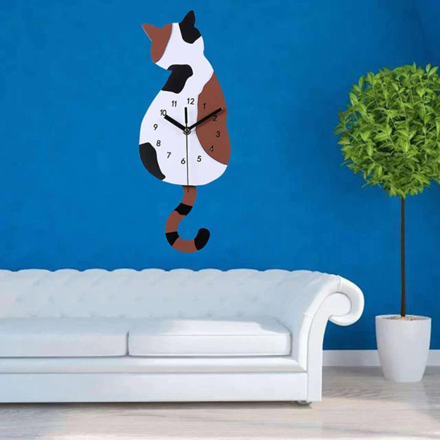 Cat Tail Wall Clock – Cute Swinging Tail & Moving Eyes Novelty Clock for Home Decor