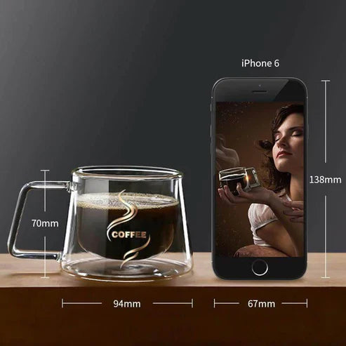 Double Wall Glass High Temperature Coffee Cup – Transparent Square Borosilicate Mug