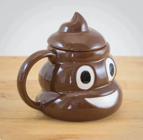 Poop Emoji Mug – Funny 300ml Ceramic Coffee Cup with Swirly Lid