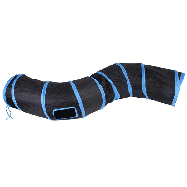 Cat Tunnel - Foldable S-Shape 4-Way Pet Play Tunnel with Hanging Ball
