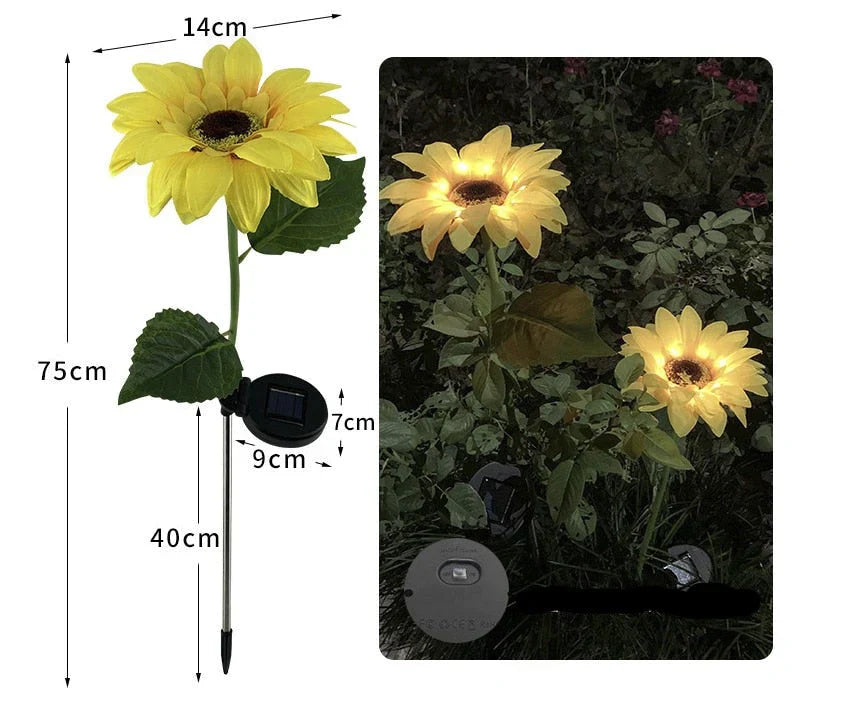 Solar Garden Lights - Waterproof LED Sunflower Outdoor Pathway Lights