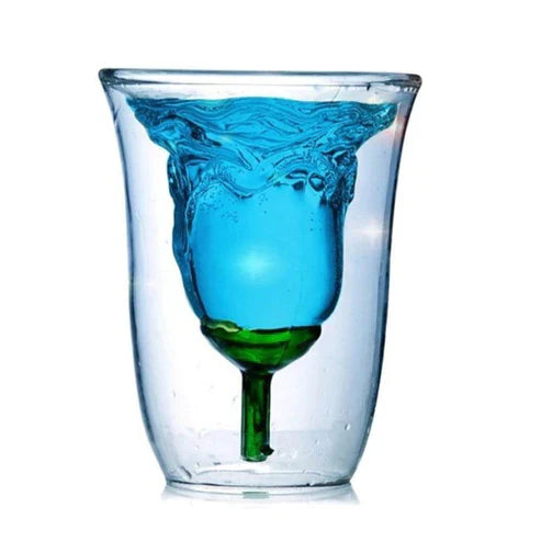Flower Pattern Double-Layer Glass – 180ml Borosilicate Rose Glass Cup
