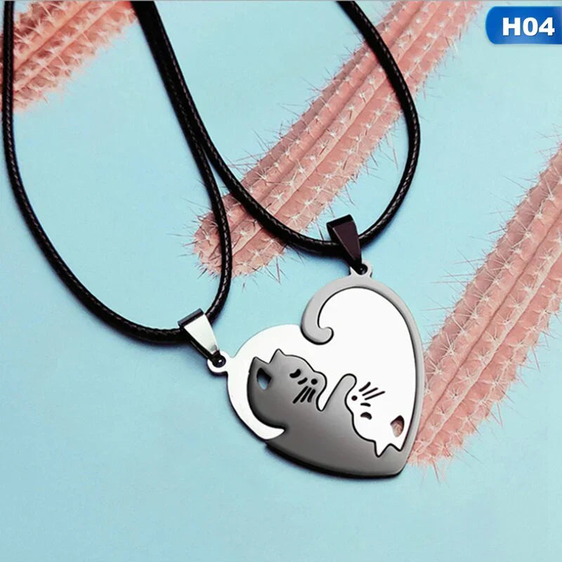 Yin Yang Cat Couple Necklace - Matching His & Hers Pendant Set