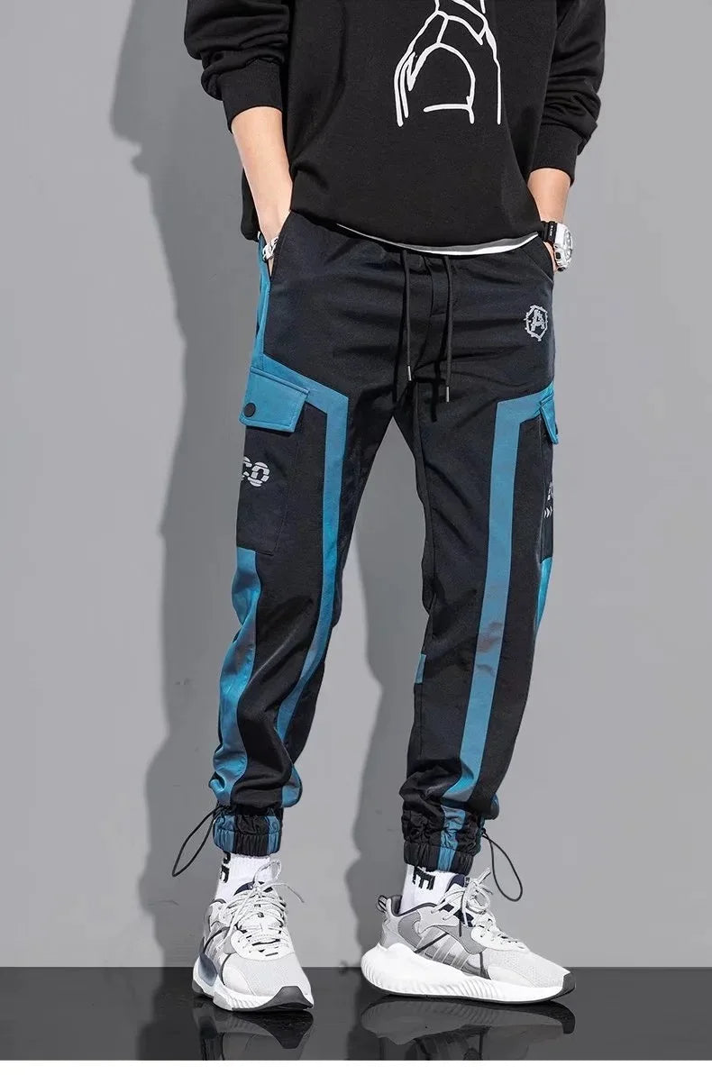 Multi-Pocket Cargo Trousers – Streetwear Utility Pants in Black & Blue