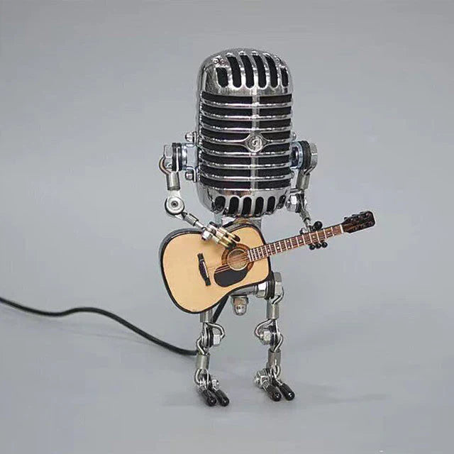 Vintage Guitar Playing Microphone Robot Lamp - Retro Music Desk Light