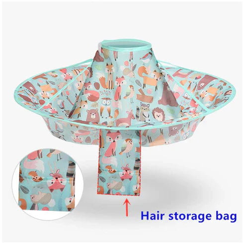 Reusable Kids Hair Cutting Cape - Cartoon Polyester Umbrella Hair Clipping Catcher for Children's Haircuts at Home