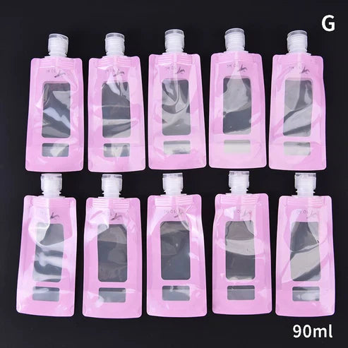 Travel Pouch Bag - 10-Pack Leak-Proof Reusable Liquid Bottles Set
