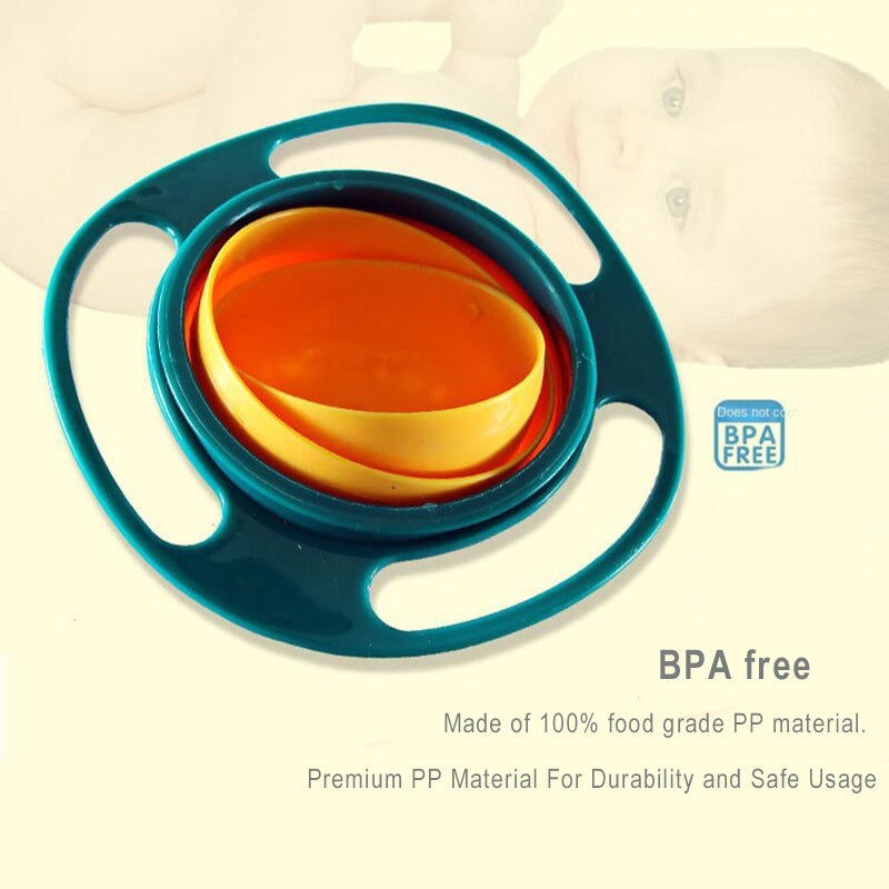 360° Rotatable Baby Feeding Bowl – Spill-Proof Gyro Bowl with Lid & Handles