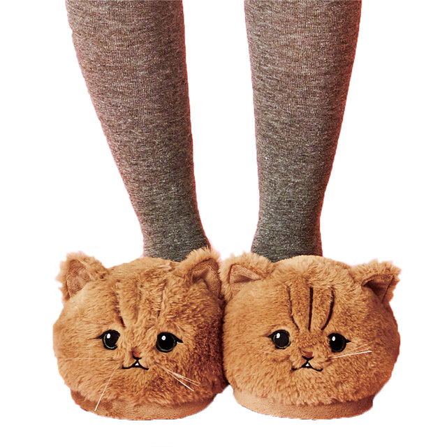 Cute Cat Face Fluffy Fur Slippers – Unisex Indoor Cotton House Slippers