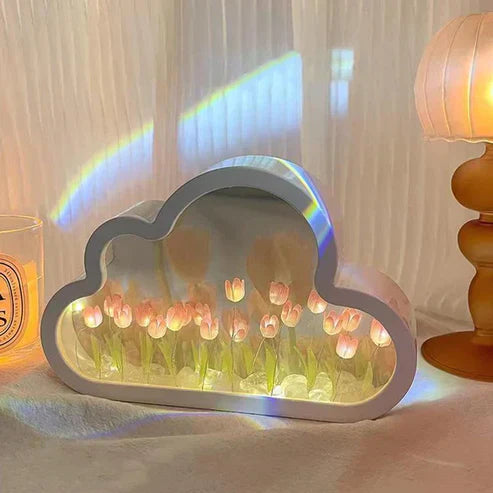 Tulip Mirror Night Light – Elegant Floral LED Bedroom Lamp