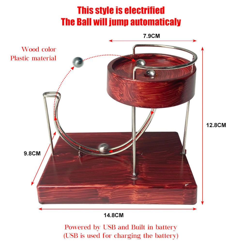 Kinetic Art Perpetual Marble Machine – Wood & Metal Desk Sculpture | Science Gift & Office Decor
