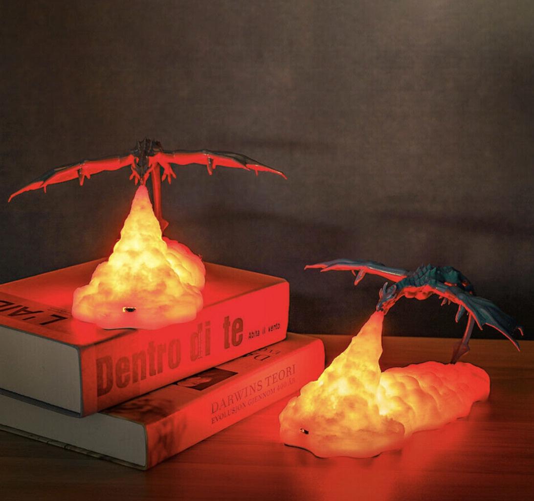 3D Printed Dragon LED Night Light – Colour-Changing Touch Lamp | Fire & Ice Dragon | Kids & Home Decor Gift