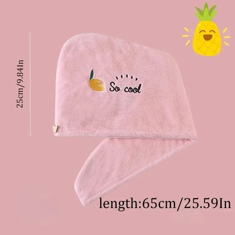Quick Dry Hair Towel - Super Absorbent Coral Fleece Hair Wrap with Button - Soft Microfiber Hair Turban for Women & Girls