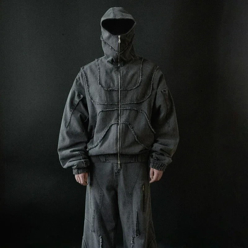 Y2K Gothic Denim Jacket - Oversized Vintage Streetwear Hoodie