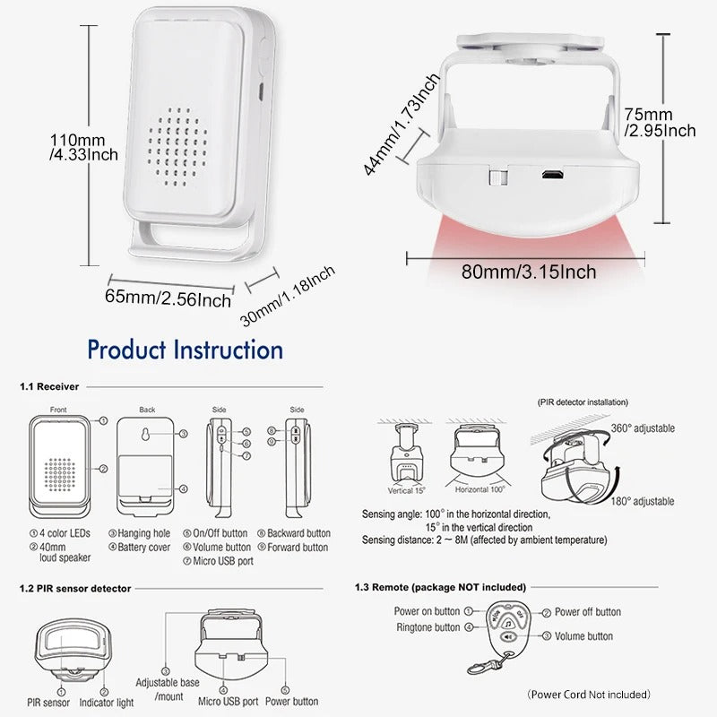 Wireless PIR Motion Sensor Doorbell – 36 Chimes, Welcome Alert & Split Induction Design