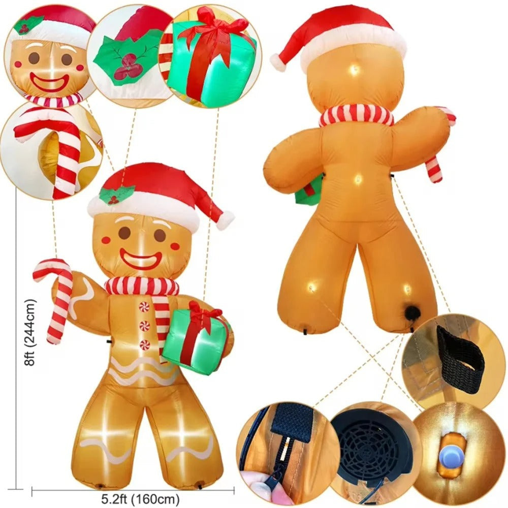 8FT Christmas Inflatable Gingerbread Man with Gift Pack – 2.4M Outdoor Garden Lawn Decoration