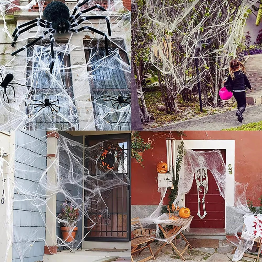 Halloween Artificial Spider Web & Cobweb Decoration – Stretchy Gothic Haunted House Decor