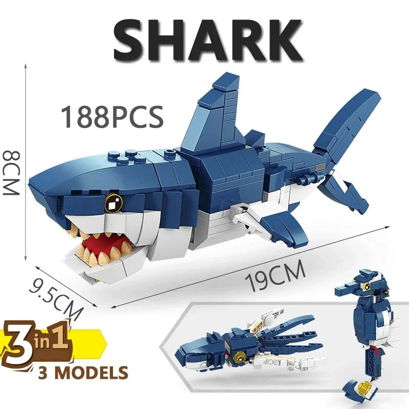 3-in-1 Mechanical Swimming Shark Building Blocks – Creative Marine Animal Construction Set