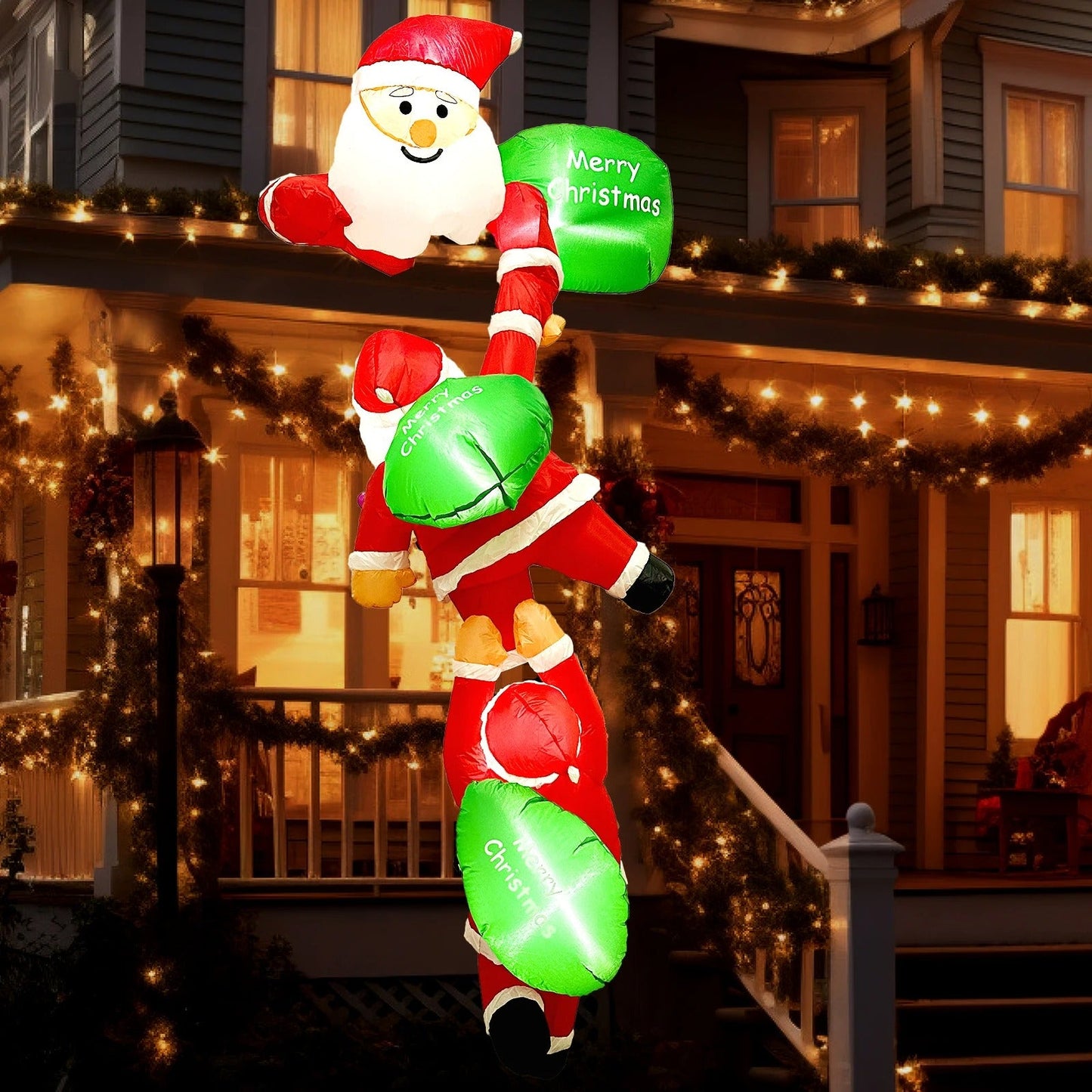 8FT Christmas Climbing Santa Inflatable – Giant Blow Up Outdoor Decoration with Built-in LED Lights