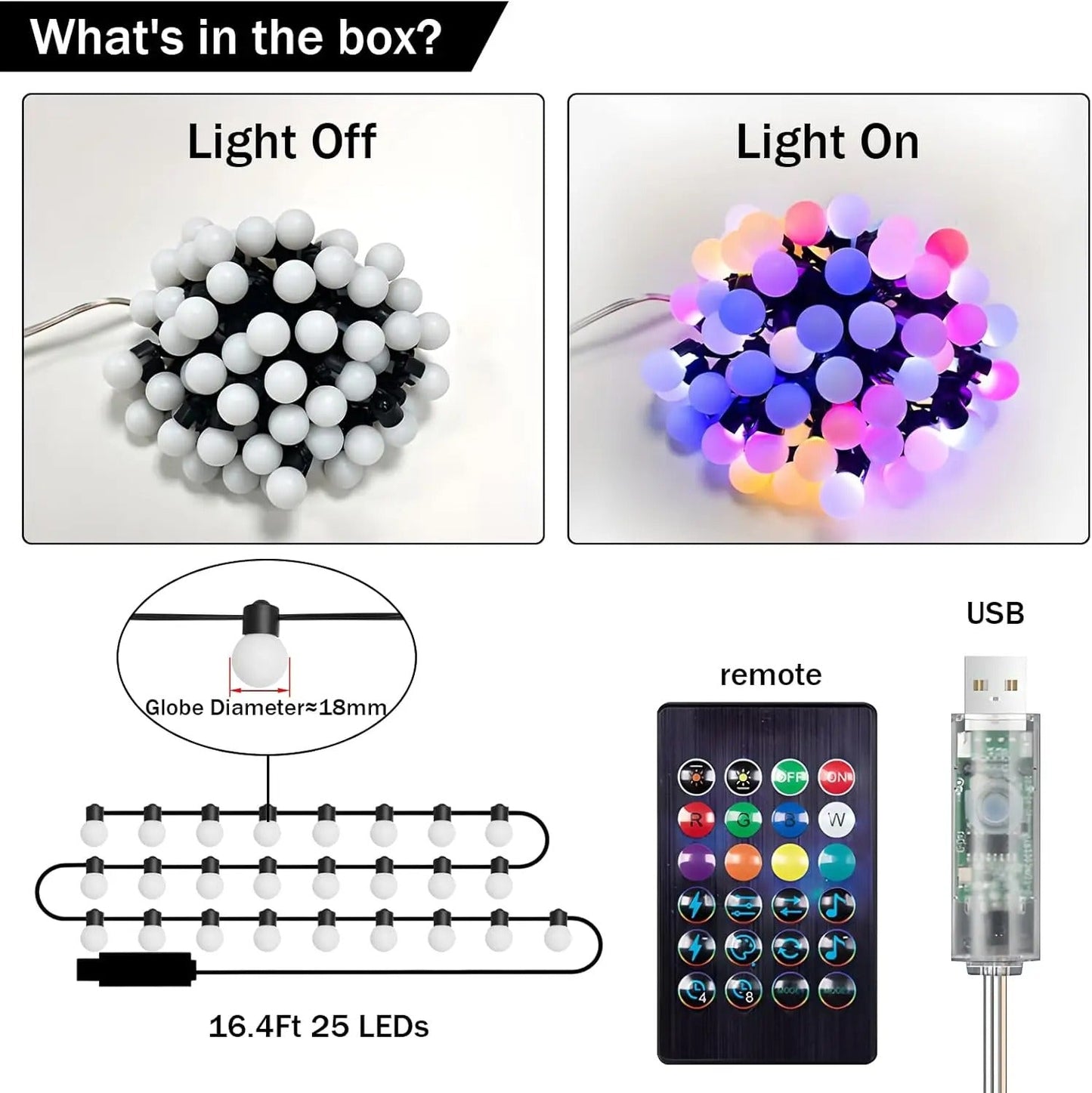 Smart APP-Controlled RGB String Lights – IP65 Waterproof with Remote | 5M/10M