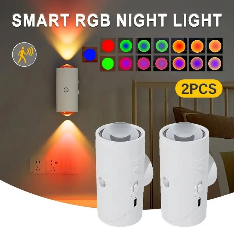Smart Motion Sensor LED Wall Night Light – Rechargeable RGB & Warm White Magnetic Mount