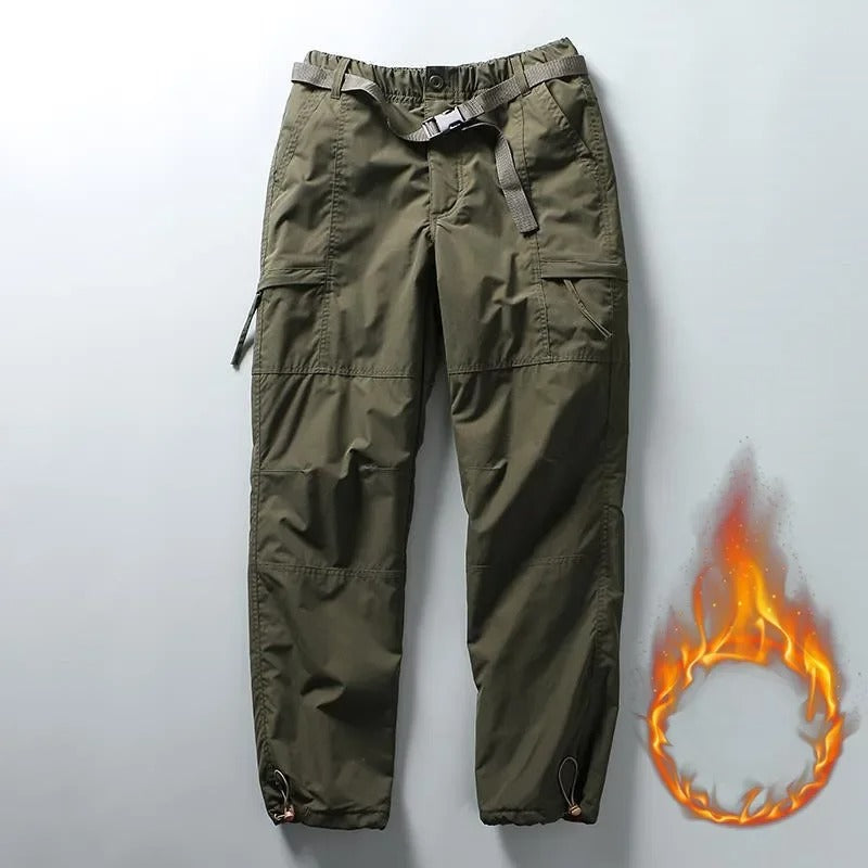 Men’s Thick Waterproof Fleece Cargo Pants – Warm Winter Outdoor Trousers with Multi-Pockets