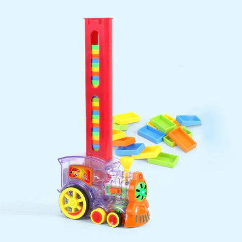 Automatic Domino Train Toy - Sets Up Colorful Blocks Game (80 Plastic Blocks)