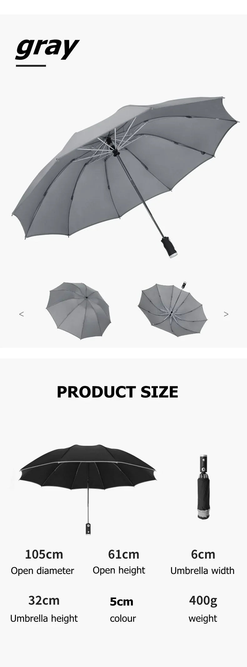 LED Light Automatic Umbrella – Reflective Stripe, Windproof & UPF50+ Sun Protection