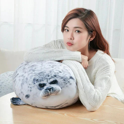 3D Novelty Blob Seal Plush Pillow - Cute Stuffed Animal Cushion in Happy & Angry Styles, 4 Sizes