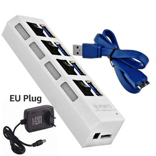 USB 3.0 Hub – 4 & 7 Port High-Speed Splitter with Surge Protection