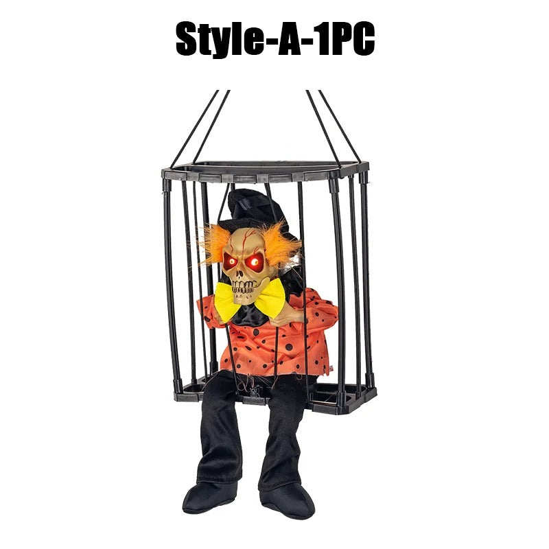 Prisoner Ghost in Cage – Scary Skull Prop Electric Skeleton Halloween Decoration