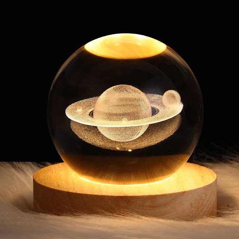 Dandelion Crystal Ball Night Light – LED Flower Lamp with Wooden Base