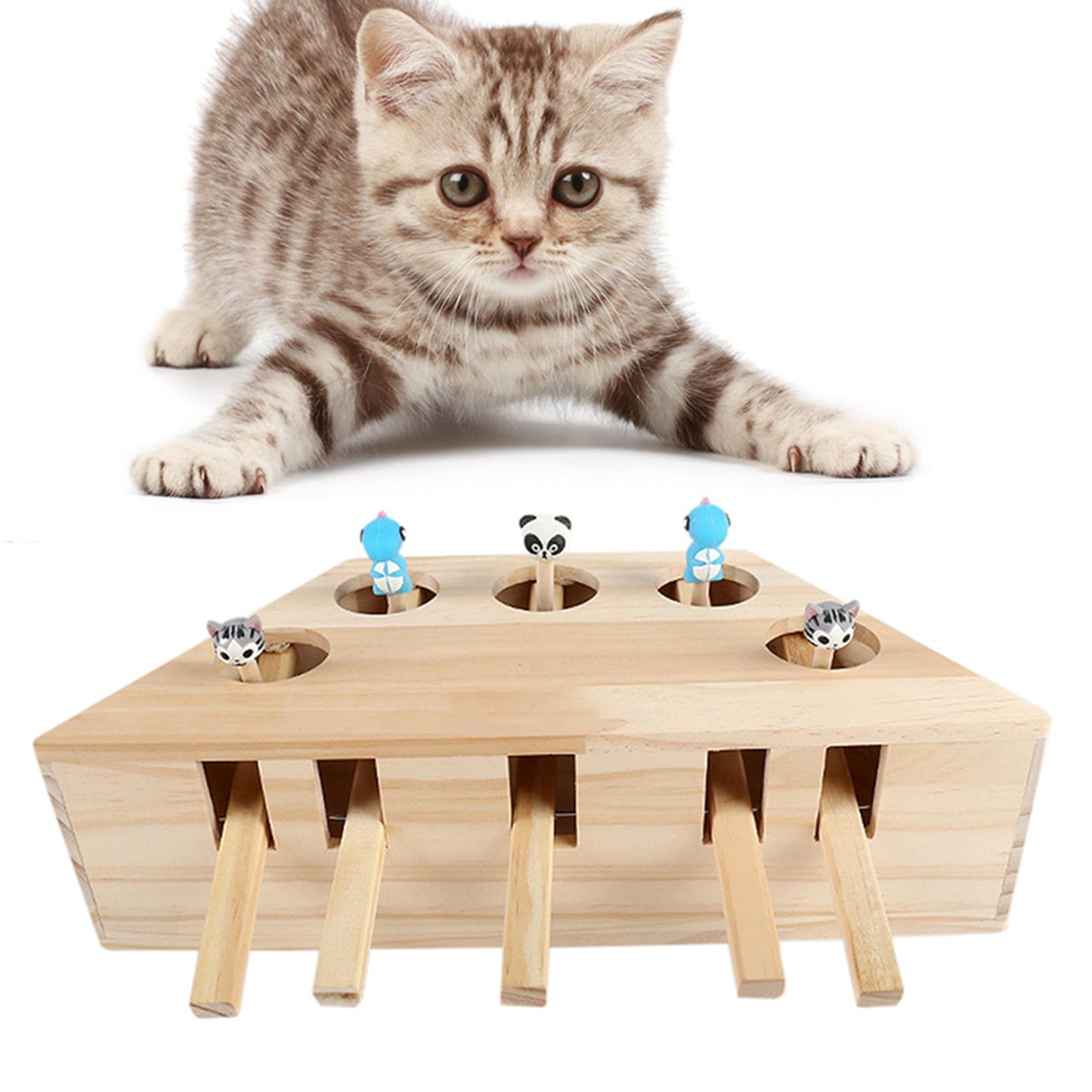 Cat Whack-a-Mole Interactive Toy - Wooden Puzzle Game for Cats