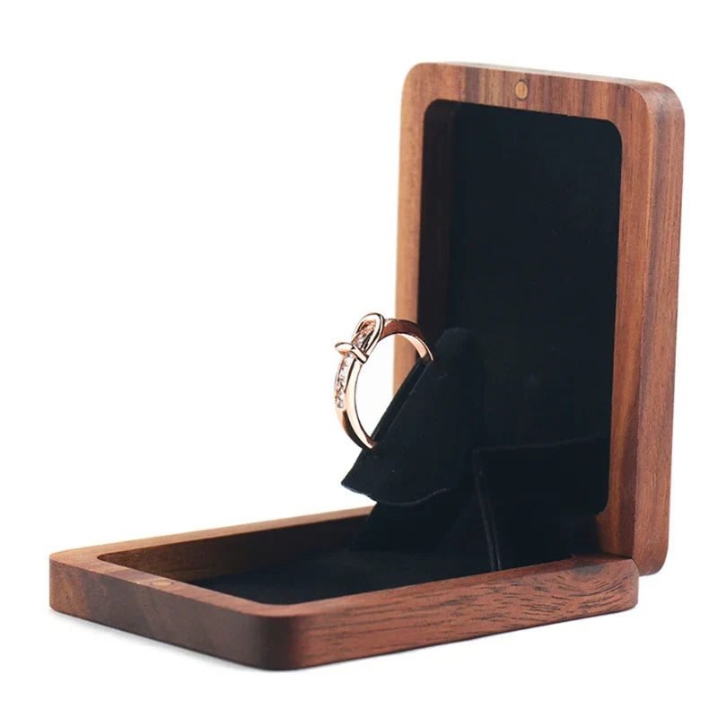 Lovely Wooden Rotating Ring Box - Handmade Proposal & Engagement Ring Bearer Box with Magnetic Closure