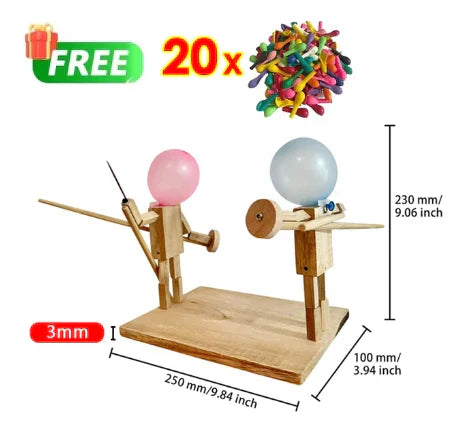 Balloon Bamboo Man Battle – Handmade Wooden Fencing Puppets Game