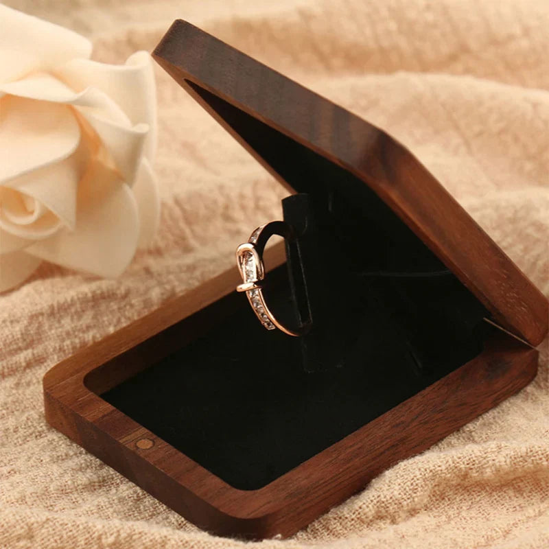 Lovely Wooden Rotating Ring Box - Handmade Proposal & Engagement Ring Bearer Box with Magnetic Closure