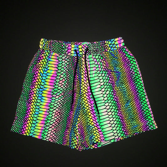 Men's Holographic Reflective Shorts – Rainbow Night Running Jogger Shorts | Snake, Tiger, Zebra & Mushroom Patterns