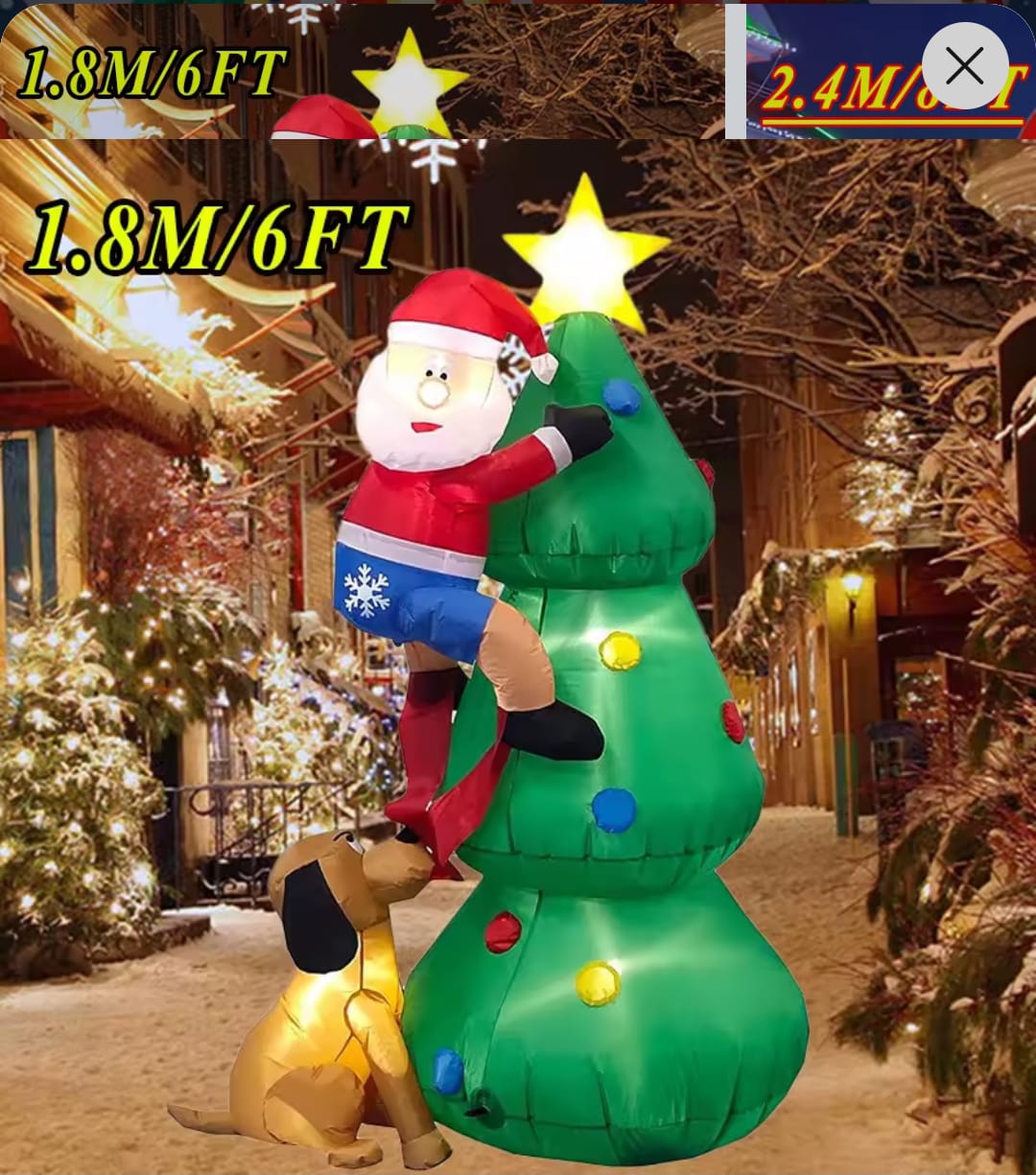 8FT Inflatable Christmas Climbing Santa Claus with Reindeer & Snowman, Built-in LED