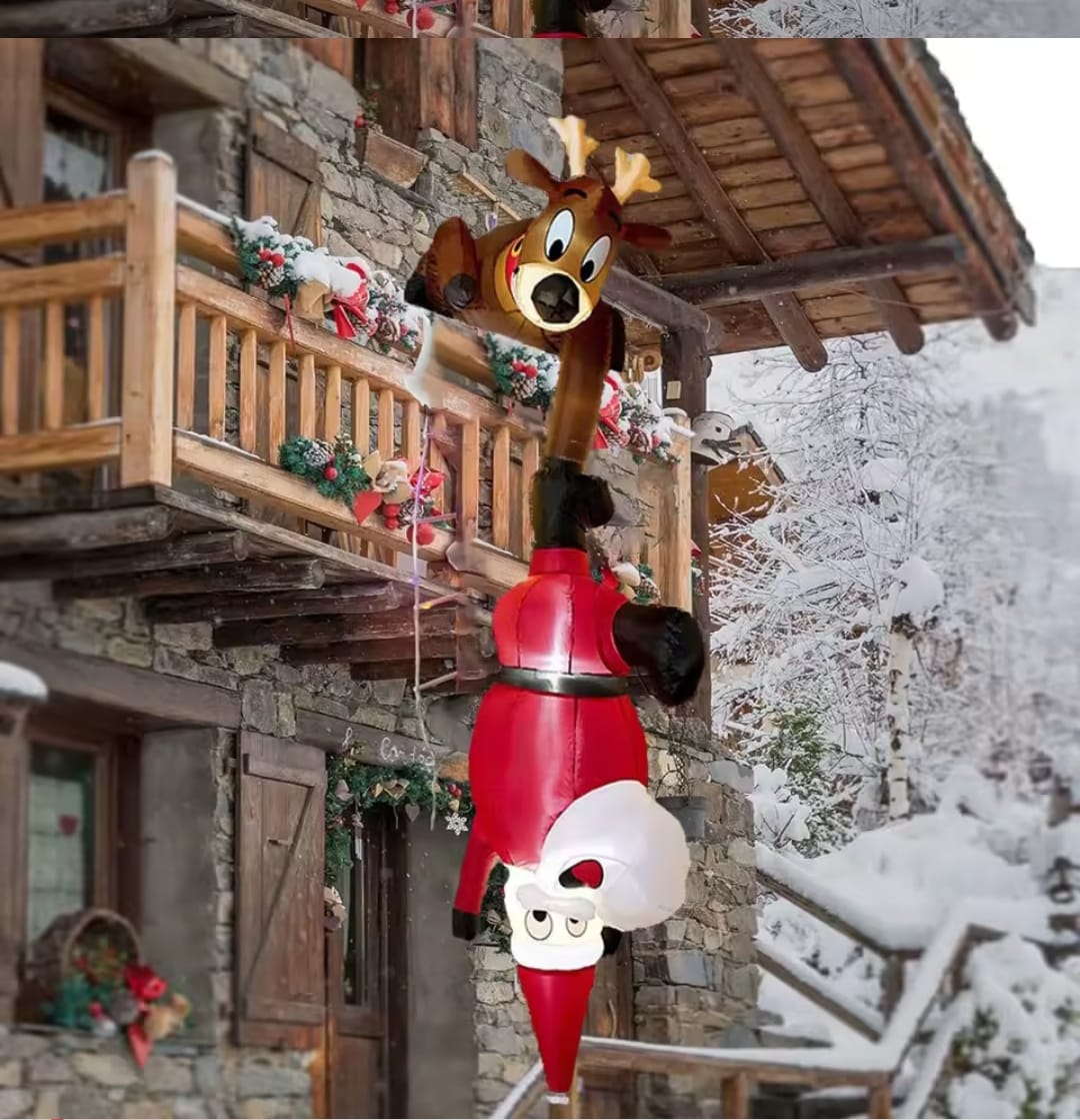 8FT Inflatable Christmas Climbing Santa Claus with Reindeer & Snowman, Built-in LED