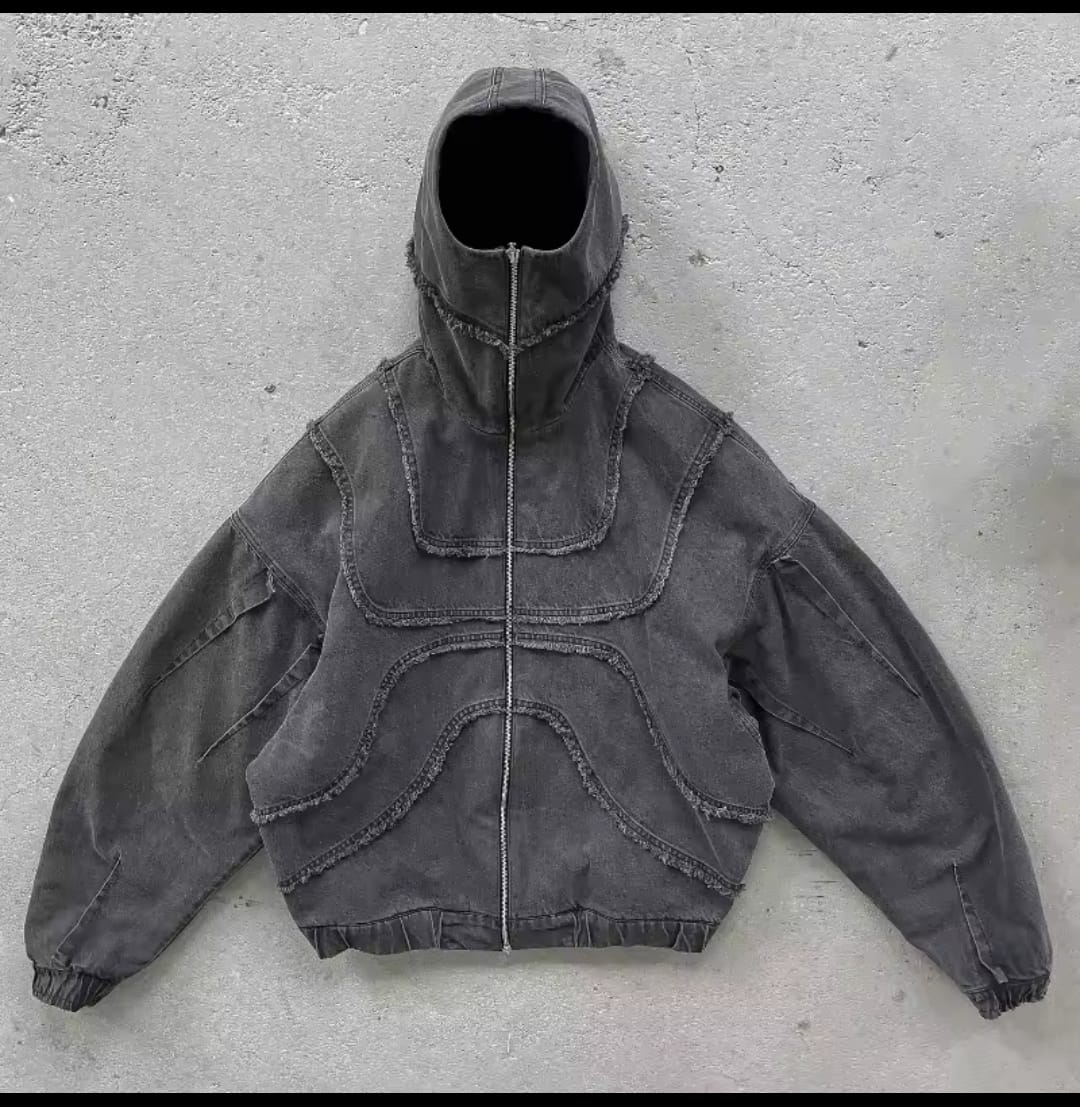 Y2K Gothic Denim Jacket - Oversized Vintage Streetwear Hoodie