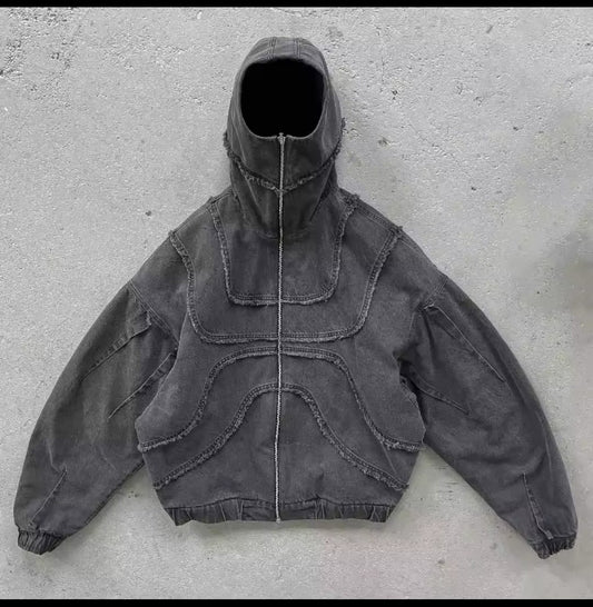 Y2K Gothic Denim Jacket - Oversized Vintage Streetwear Hoodie