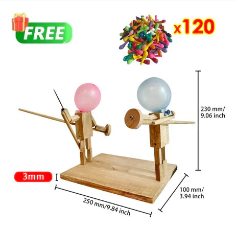 Balloon Bamboo Man Battle – Handmade Wooden Fencing Puppets Game