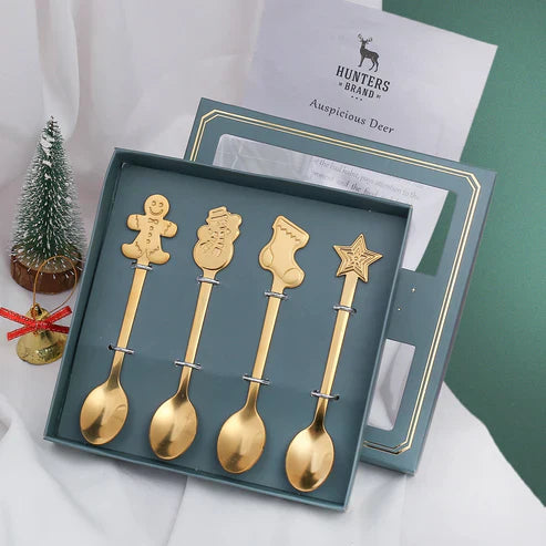 4Pcs Christmas Best Wishes Tableware Set - Holiday Spoon Collection