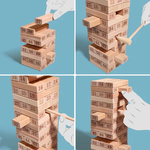 Wooden Blocks Stacking Game - Solid Wood Educational Tower Building Game for Kids & Family