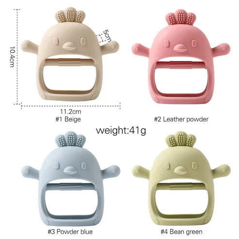 Baby Bites Cute Pacifier Gloves - Silicone Cartoon Chick Bracelet Teether for Babies 0-6 Years, BPA Free