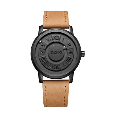 DOM Men's Watch - Creative Magnetic Steel Ball Pointer Orbital Concept Quartz Watch with Leather Strap