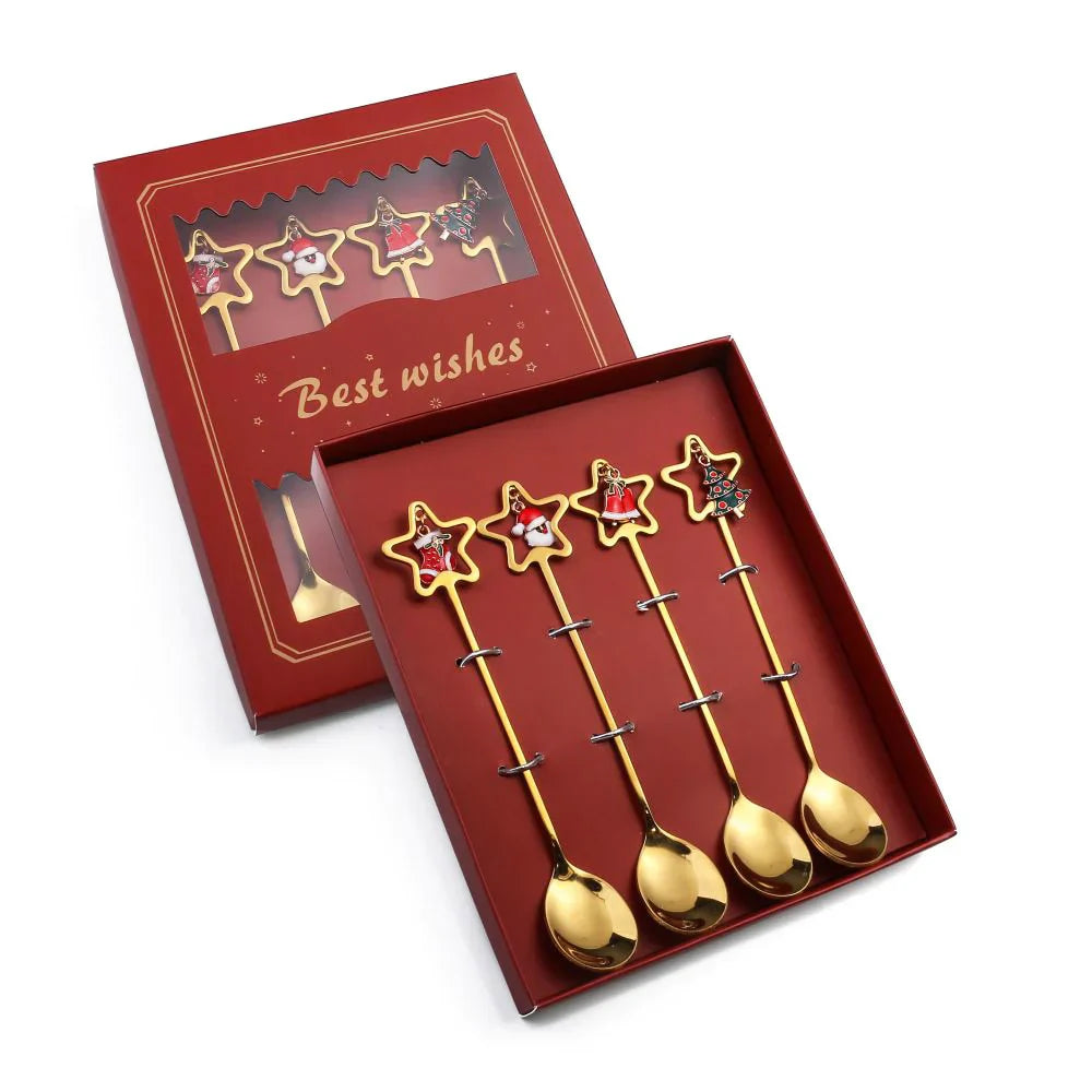 4Pcs Christmas Best Wishes Tableware Set - Holiday Spoon Collection