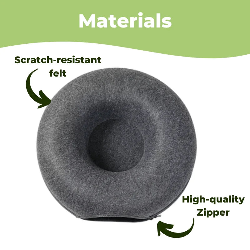Donut Cat Bed Tunnel - 2-in-1 Foldable Wool Felt Pet Bed & Play Tunnel